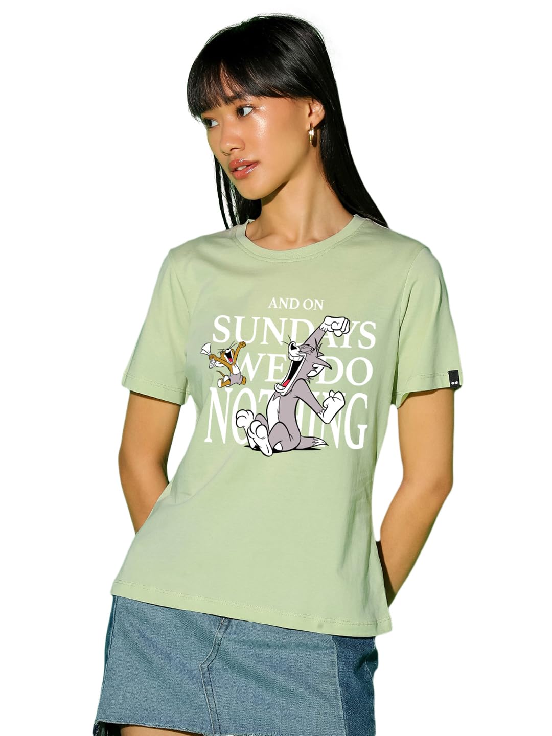 bewakoof Official Tom & Jerry Merchandise Women's 100% Cotton Graphic Print Regular Fit Round Neck T-Shirt-picture-38