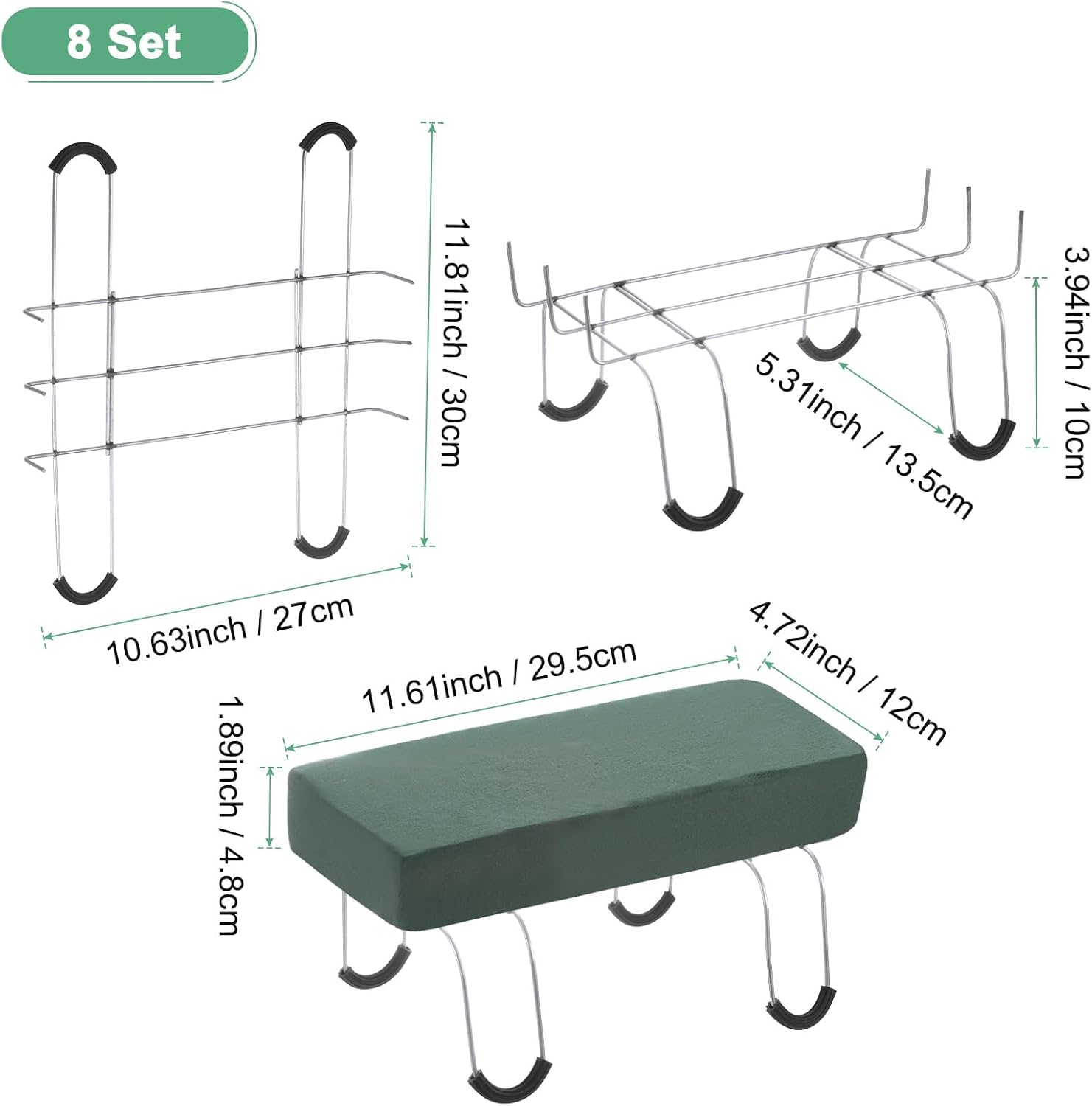 M METERXITY 8-Pack Headstone Flower Saddles, 11 Inch Rustproof Galvanized Flower Holder for Cemetery W Floral Foam, Gravestone Decorations for Cemetery Floral Arrangements
