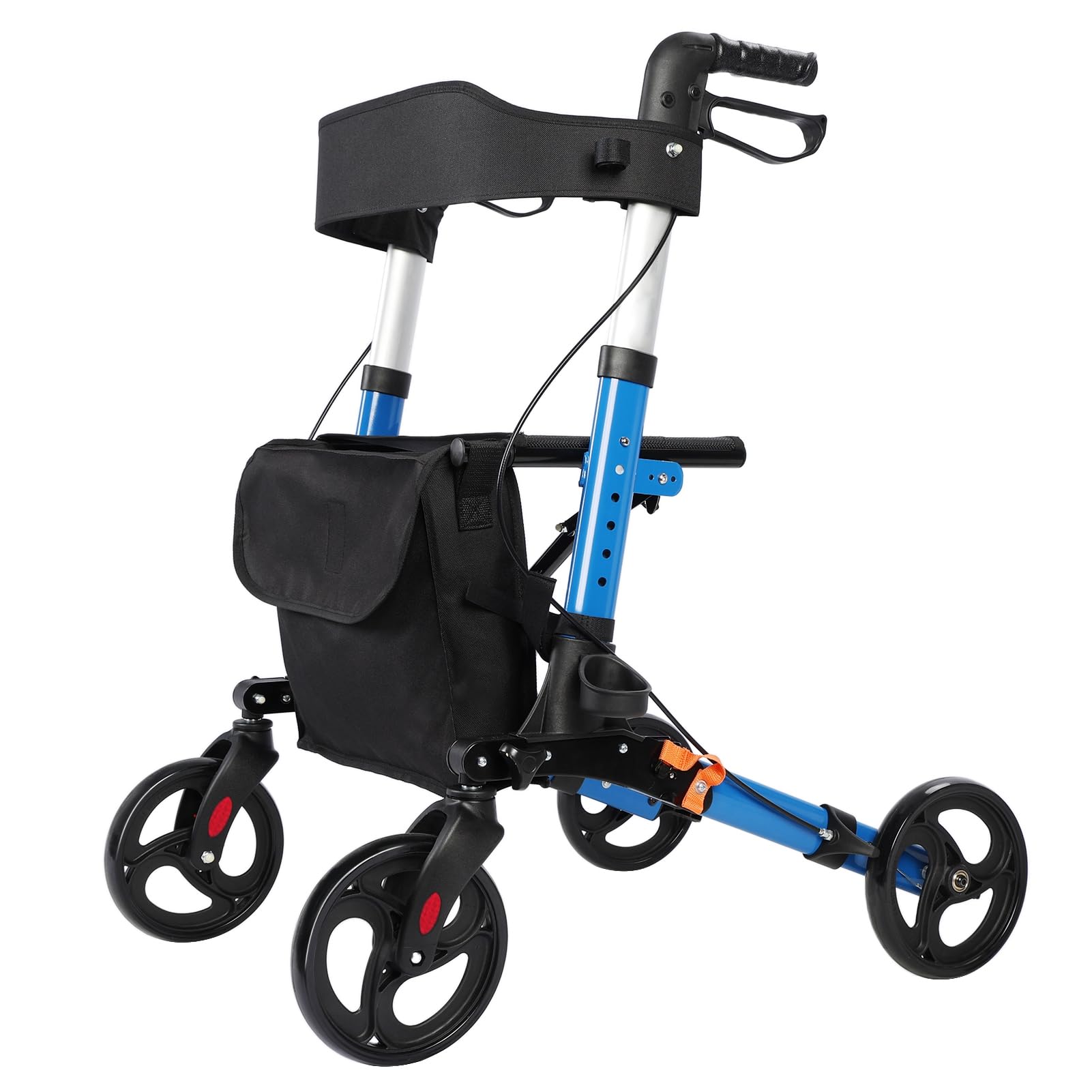 joukares 4 Wheeled Rollator, Walker with Seat and Wheels, Lightweight Folding Zimmer Frame with Wheels, Walking Aid with Seats and Wheels That Fold, Mobility Walker with Storage Bag Blue