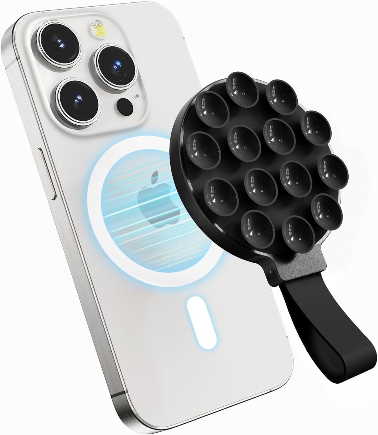 Magnetic Suction Phone Mount for MagSafe Case,iPhone Sticky Grip Compatible with MagSafe,Strong Grip Holder for Selfies & Videos, Hands-Free Mirror Shower Phone Holder Mount for TikTok/Video/Selfies black