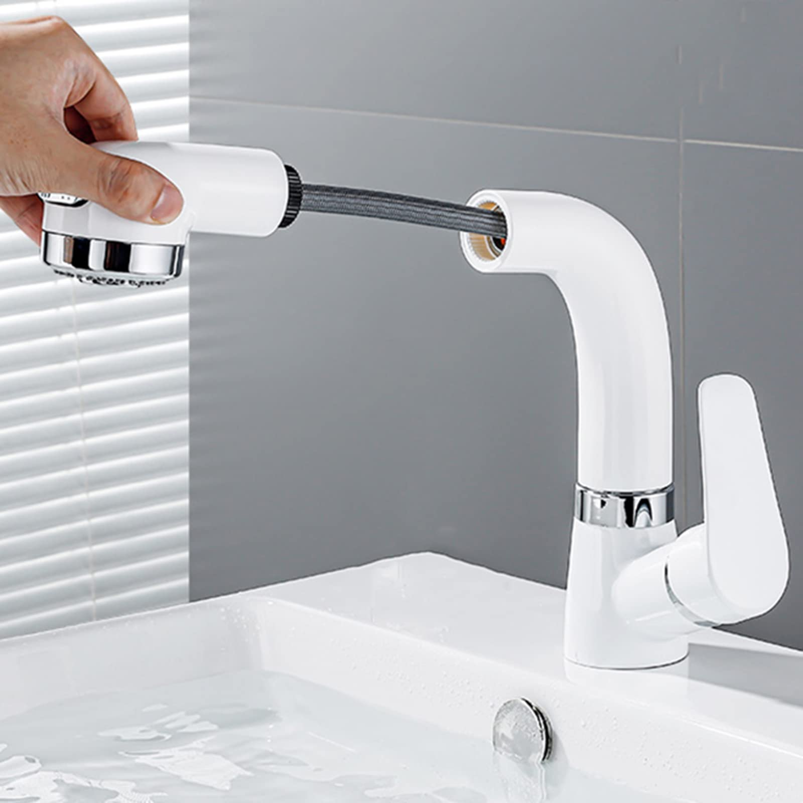 VDOQTLJT Pull Out Bathroom Mixer Basin Faucet Brass Hot and Cold Swivel Can Be Raised Sink Faucets-Black(Cromo)