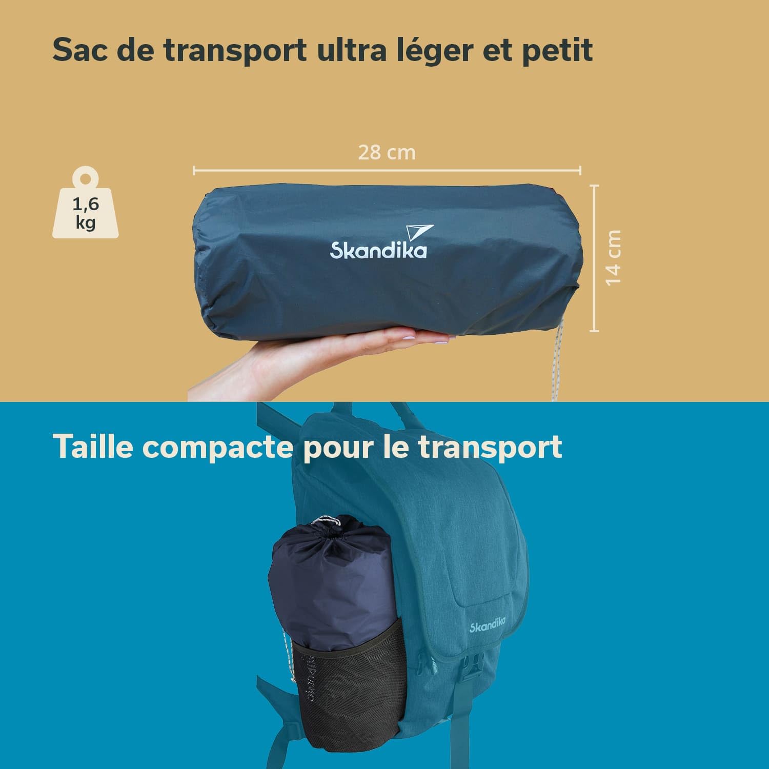 Skandika Elite Air Double | Matelas Gonflable Double 2 Personnes, 200 x 135 cm, Valve puissante, 16 cm de Hauteur, Ultra léger, Sac de Transport | pour Camping et randonnée
