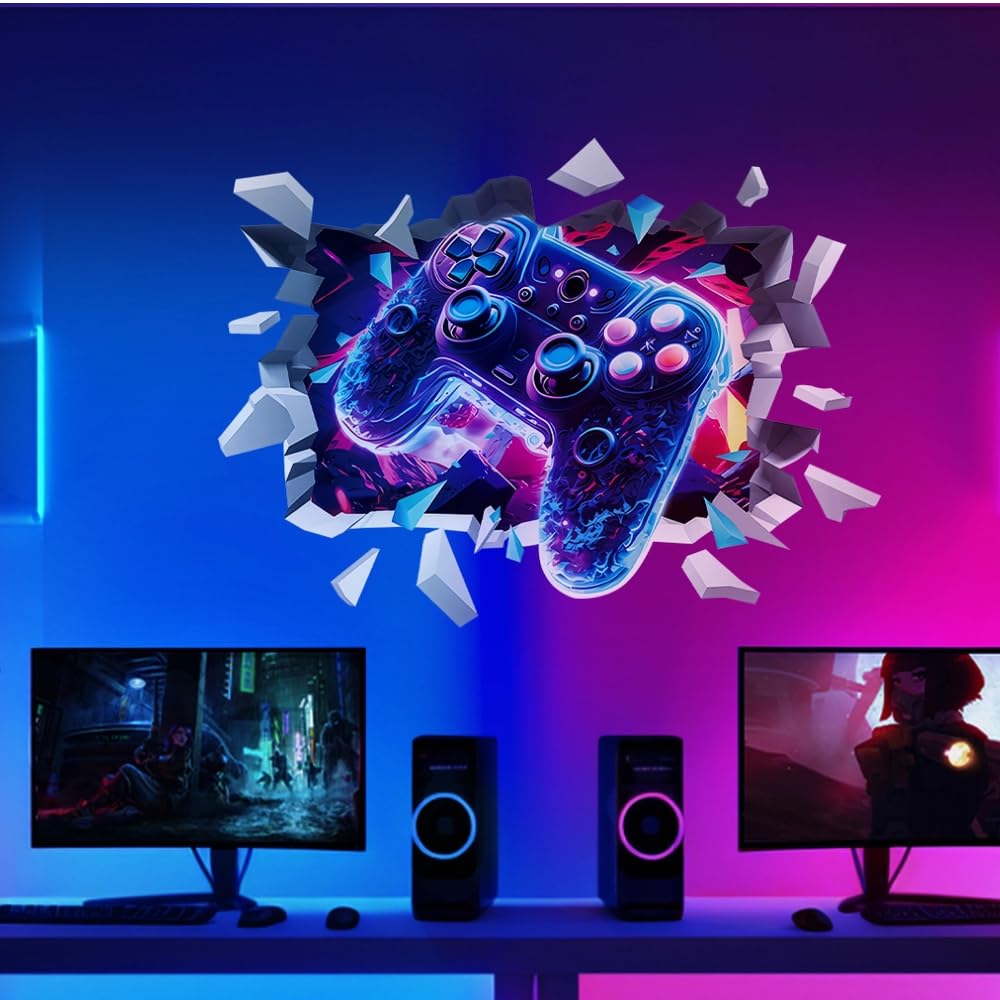 AIBAOBAO Gaming Wall Stickers, Cool 3D Gamer Controller Video Game Wall Decals, Peel and Stick, Wallpaper for Boys Teenagers Bedroom, Gaming Room, Playroom Decor, Home Decoration 60 x 40 cm