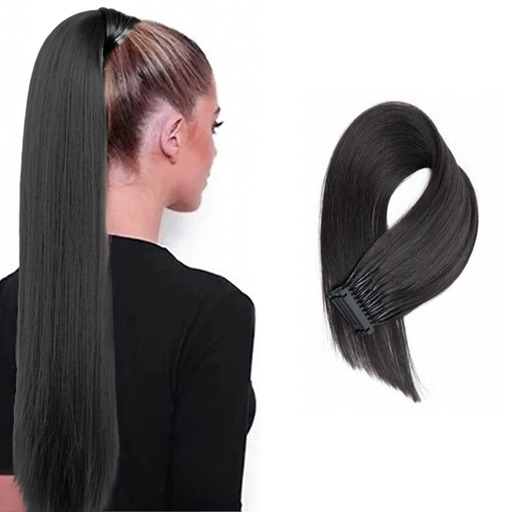 10pin nature,26in,Extension de Cheveux Humains 6D, Extension de Plumes, Cheveux Humains, 6D Natural Hair Extensions, Vraies Perruques Humaines, Pas d'Emmêlement, Pose/Dépose Rapide
