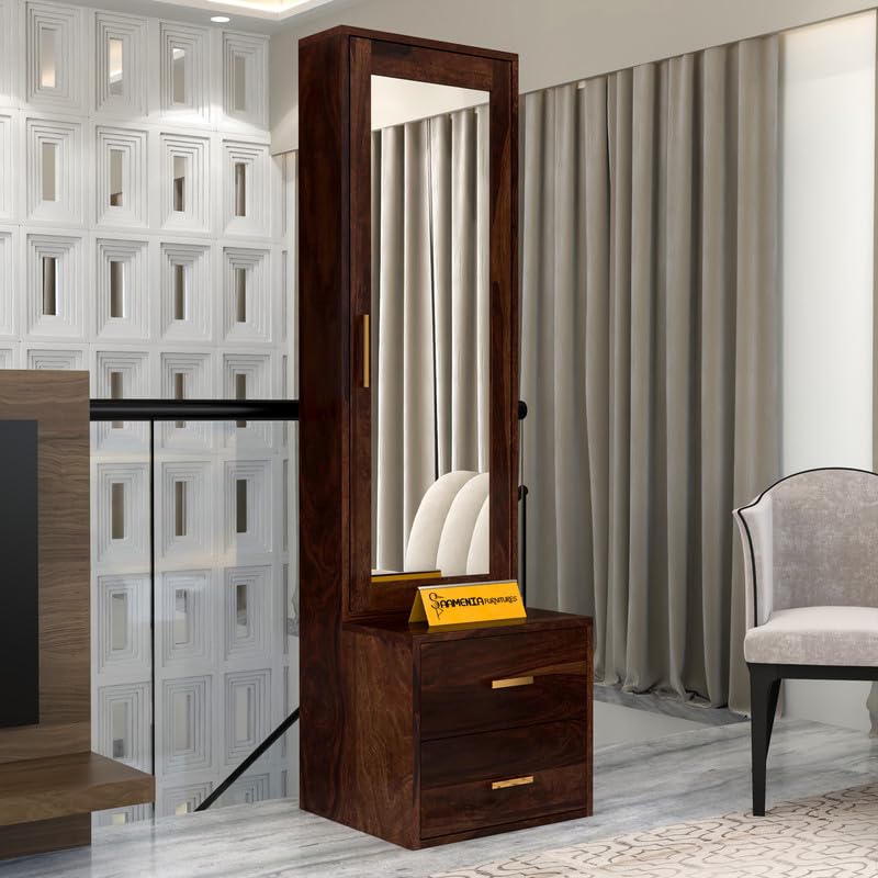 Aurora Solid Sheesham Wood Dressing Table with Mirror | 2 Drawers, 4 Shelves | Solid Wood Bedroom Vanity Table with Ample Storage | Walnut Finish-picture-15