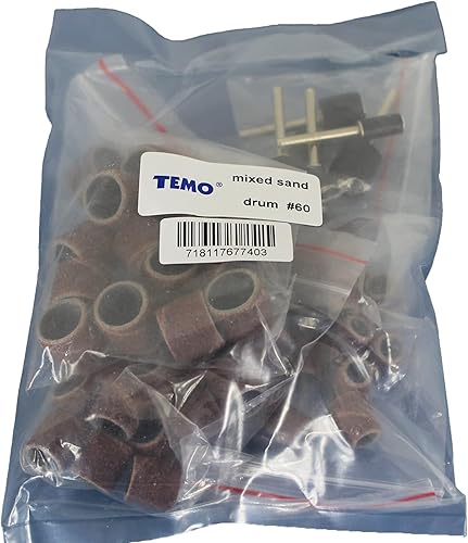 Miniatura 15 de TEMO 100 piezas de tambor de arena de 1/4 de pulgada de grano 240 fino con 2 piezas de mandril de 1/8 pulgadas para herramientas rotativas Dremel