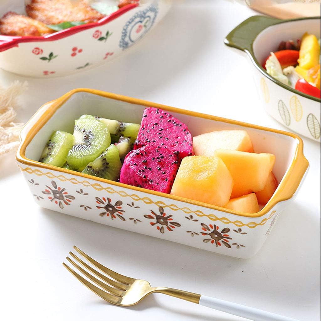 Oven Microwave Oven Special Microwave Oven Special Painted Ceramic Tray Double Handle Baking Tray Home Individual Lasagne Pan Deep (Color : Multi-Colored, Size : 1) (Multi Colored)