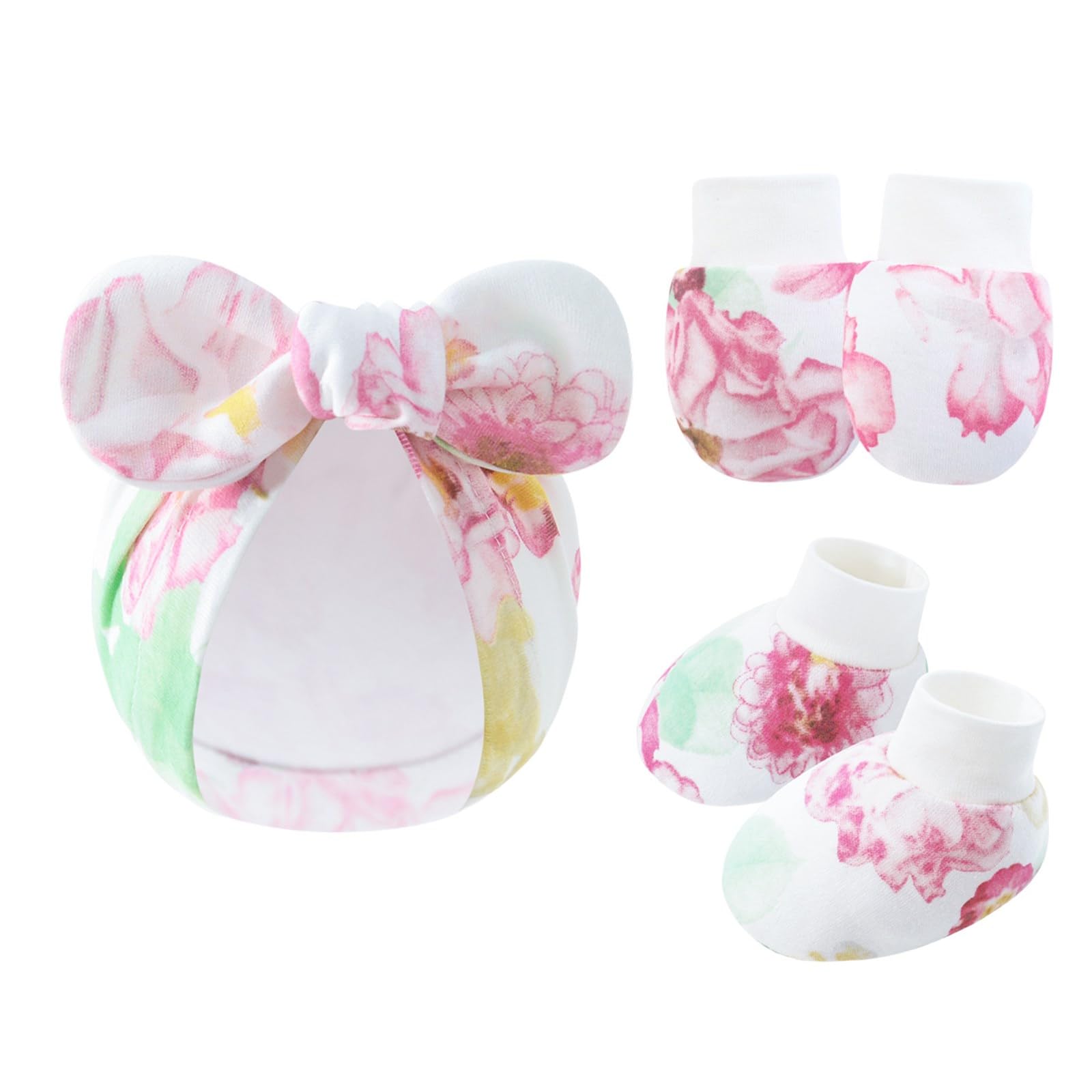 MLWSKERTY Hospital Caps and Socks Set with Matching Gloves for Newborns, Unisex Baby Bonnet Hat Foot Covers and Mitts Infants Foot Warmer
