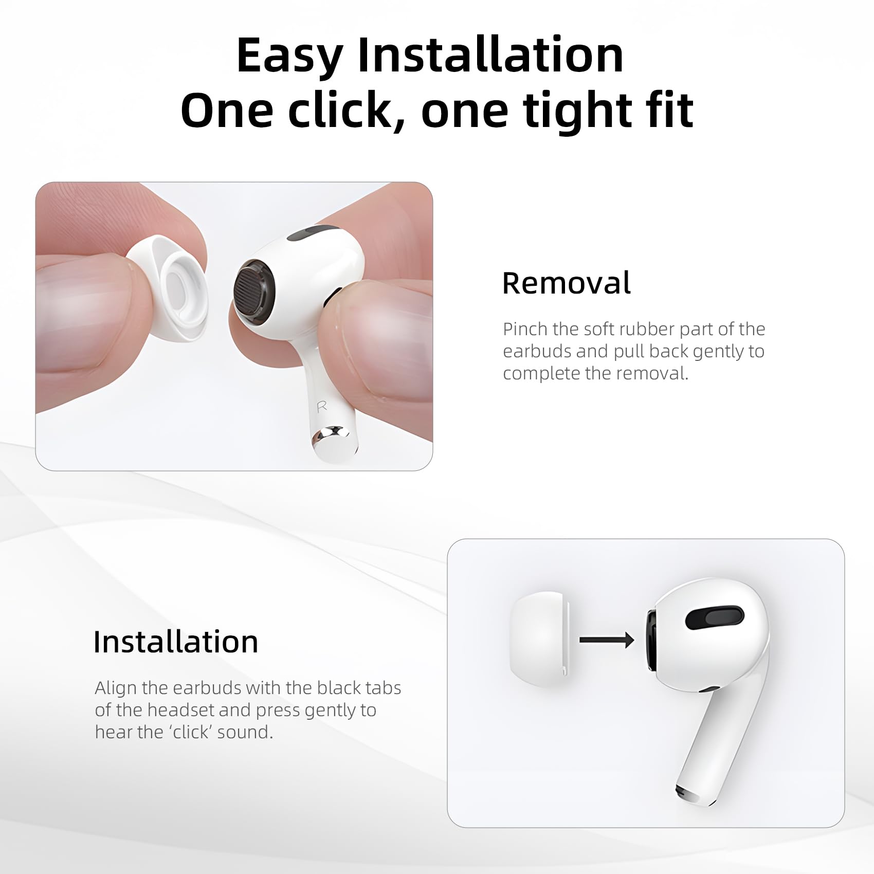 BillyBath 4 pary zamiennych zatyczek do uszu do Airpods Pro/Airpods Pro 2, z otworem do redukcji hałasu, antypoślizgowe, miękkie silikonowe wkładki Airpods (różne rozmiary, XS/S/M/L)