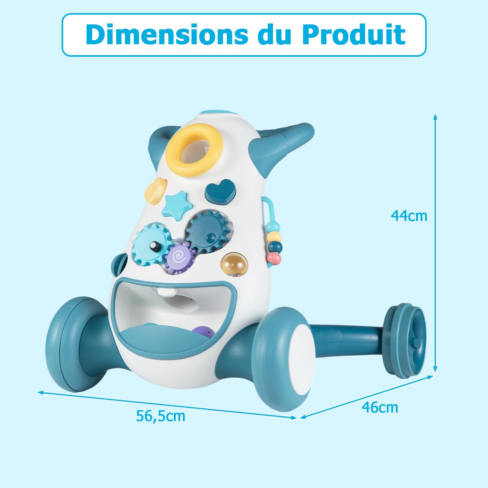 DREAMADE Trotteur Bébé, Chariot Éducatif avec Musique et Sons, Contrôle de Vitesse, Centre d'Activités Multifonctionnel pour Enfants 1-3 Ans (Bleu)