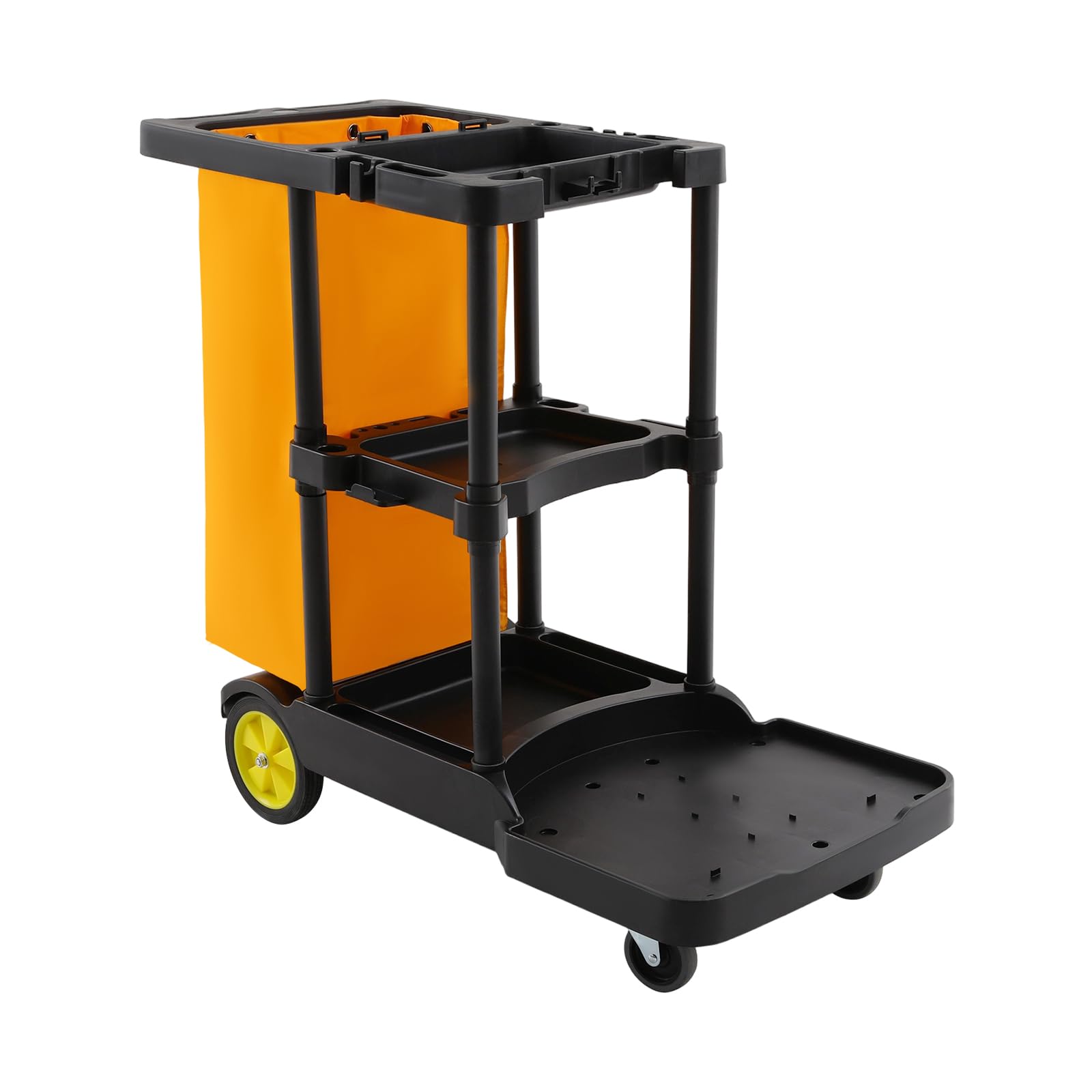 Carrello per la pulizia professionale con ruote, 3 ripiani e borsa in vinile, carrelli igienici per uffici, hotel, centri commerciali, portata 100 kg, 113 x 56 x 93 cm