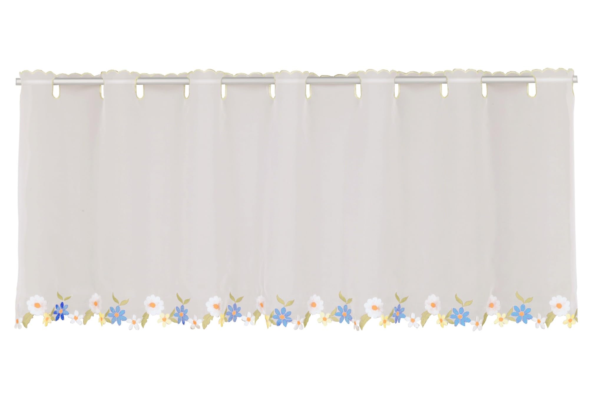 Gardinia Bistro Curtain Voile Floral Embroidery Hem White 135 x 45 cm