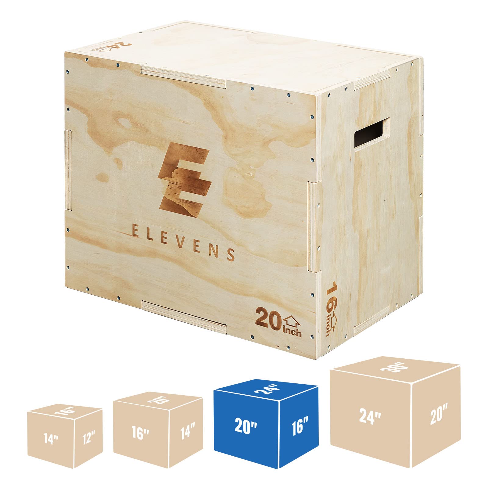Elevens 3 in 1 Wooden Plyo Box Jump Box Plyometric Box for Jumping Trainer, Skipping, Jumping, Lunges, Box Jumps, Squats, Step-Ups, Dips