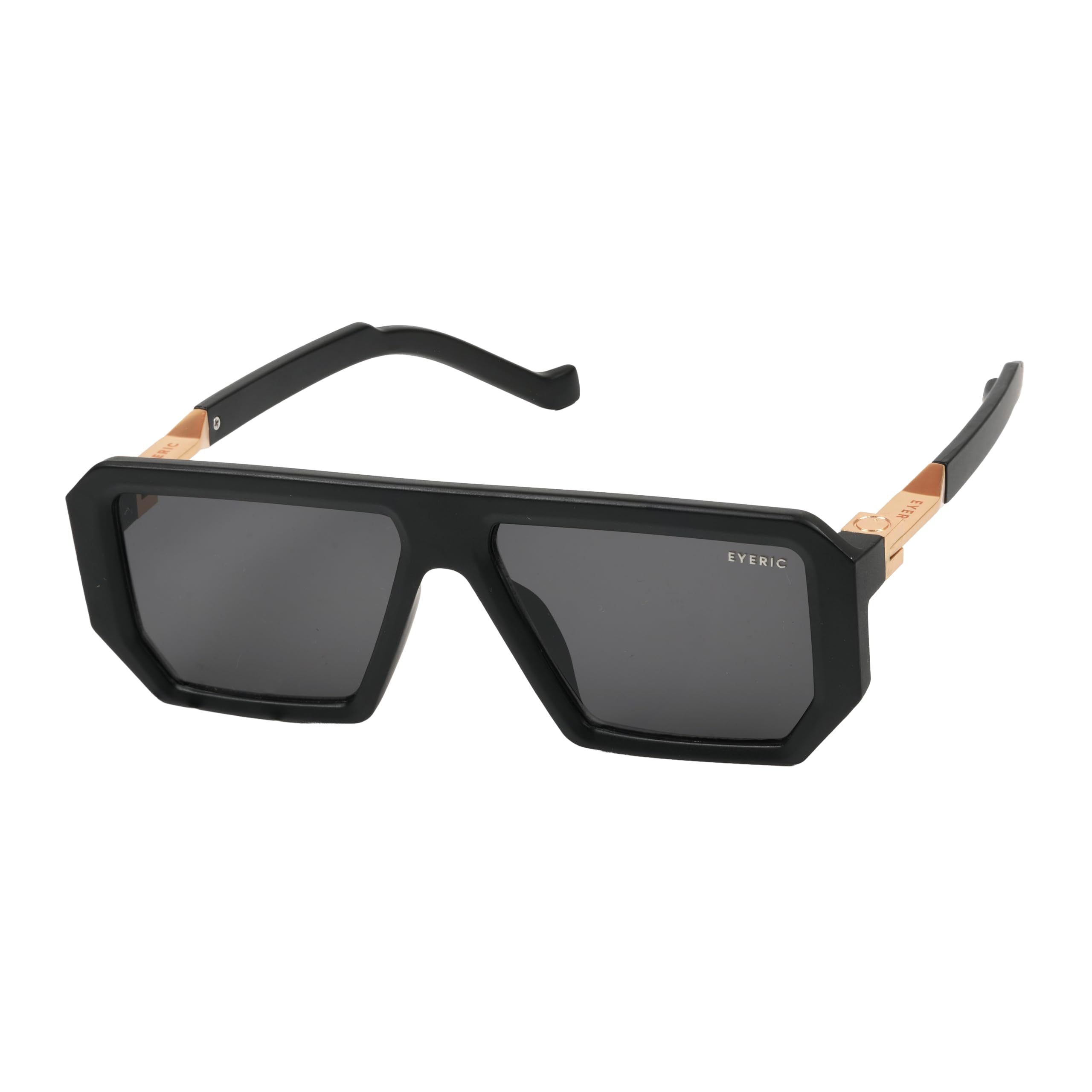 Square Sunglasses for Men & Women | Thick-Rimmed Glossy Black Geometric Aviator with Bridge Cutout White-Black Temples | UV400 Protection-image-39