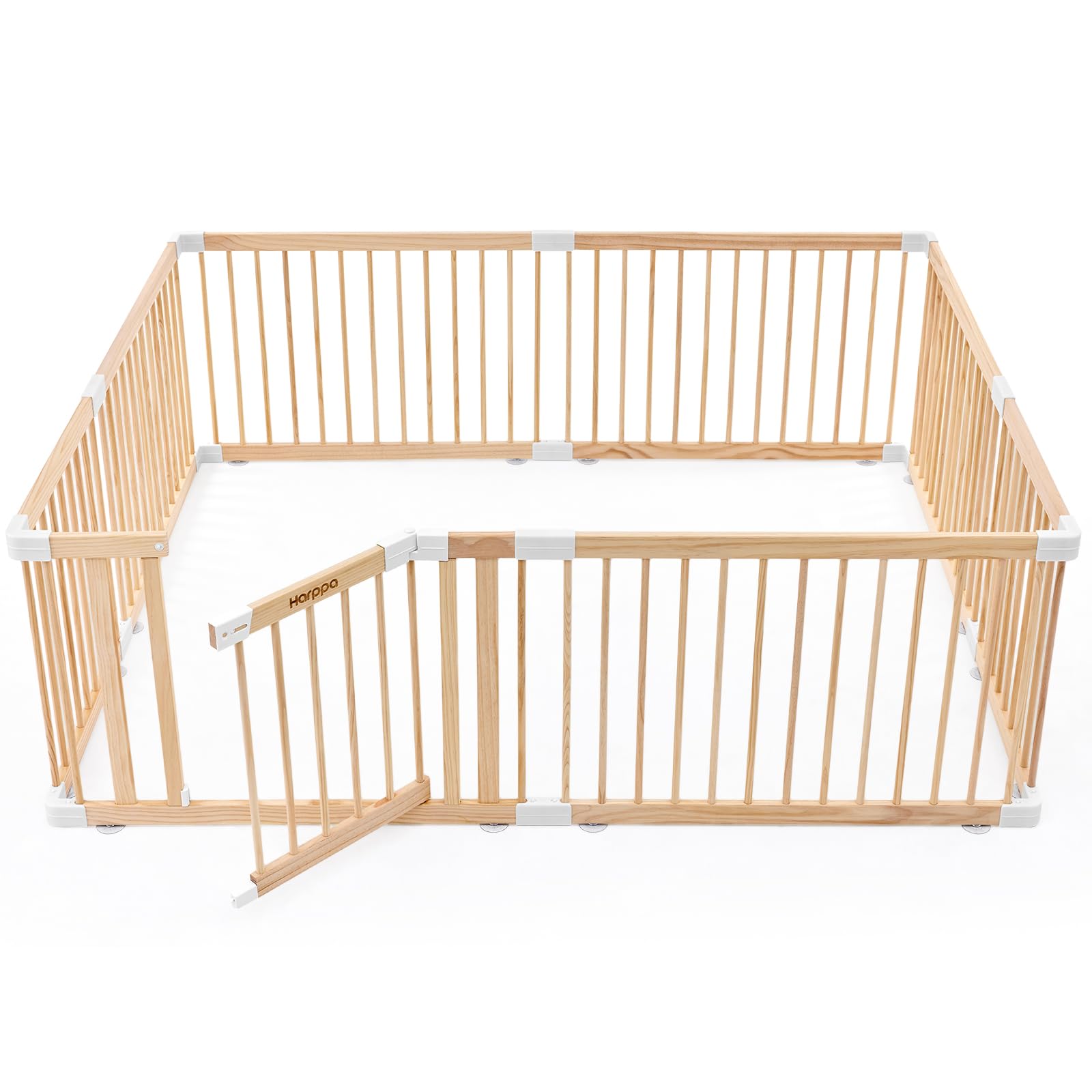 HARPPA Baby Gate Playpen for Babies and Toddlers Wooden Playpen Large Baby Fence Play Yards for Play Area (60x71.5x24 inches)
