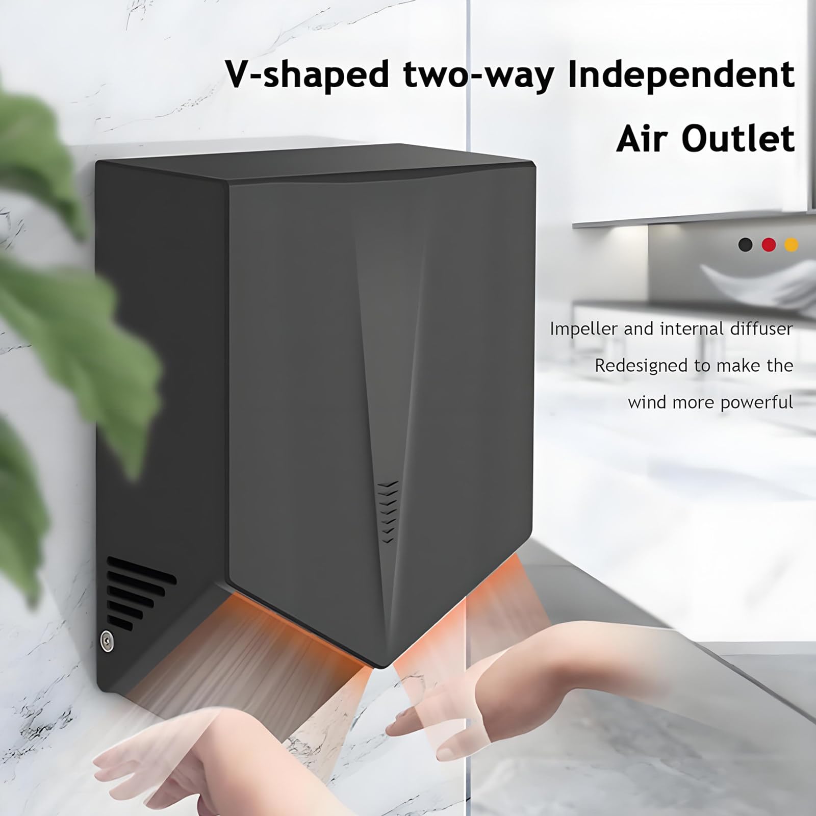 Asciugamani elettrico, sensore automatico da 1500 W, asciugatura igienica senza contatto, velocità dell'aria 100 m/s, asciugatura rapida 7-10 secondi, ideale per bagni pubblici, uso commerciale