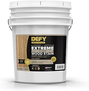 DEFY Extreme Crystal Clear Outdoor Wood Stain and Sealer in One – Clear Waterproof Sealant for Wood Decks, Fences, & Siding, 5 Gal, Made in USA
