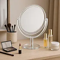 Espelho de Mesa Dupla Face 18x13 cm com Suporte Giratório 360º - Ideal para Maquiagem e Barbear
