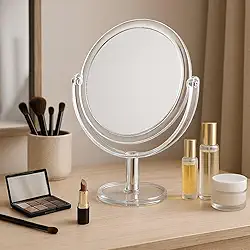 Espelho de Mesa Dupla Face 18x13 cm com Suporte Giratório 360º - Ideal para Maquiagem e Barbear