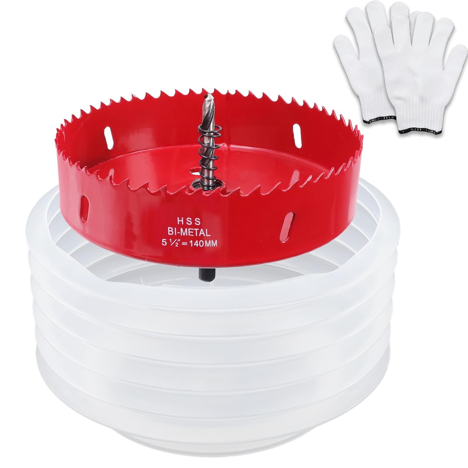 5-1/2"(140mm） Hole Saw for Recessed Lights,Bi-Metal Hole Cutter with Dust Bowl Catcher and Thickened Gloves for Led Recessed Lighting Wood Metal Drywall PVC