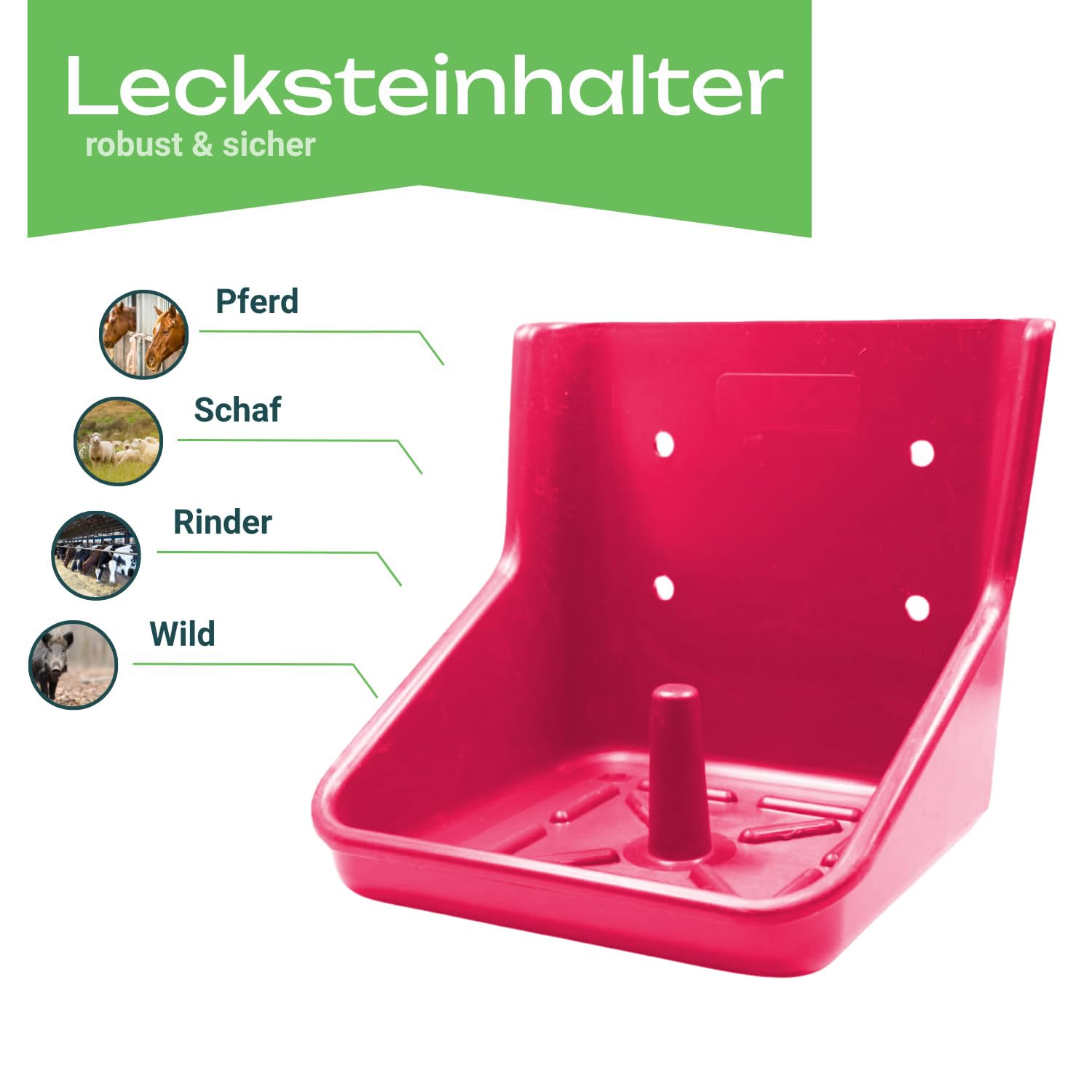 5er Pack Lecksteinhalter Pferd pink - für 10 kg Lecksteine ohne scharfe Kanten - stabiler Salzsteinhalter bruchsicher aus Kunststoff für Pferde, Rinder, Wild - für Hof & Stall