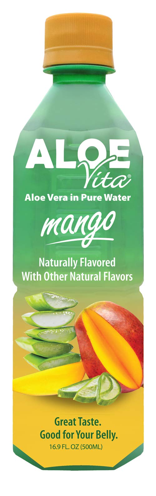 AloeVita Organic Aloe Vera Pure Water Mango Drink, Low Calorie, Gluten Free, Vegan, 16.9 fl. oz. 12 Pack