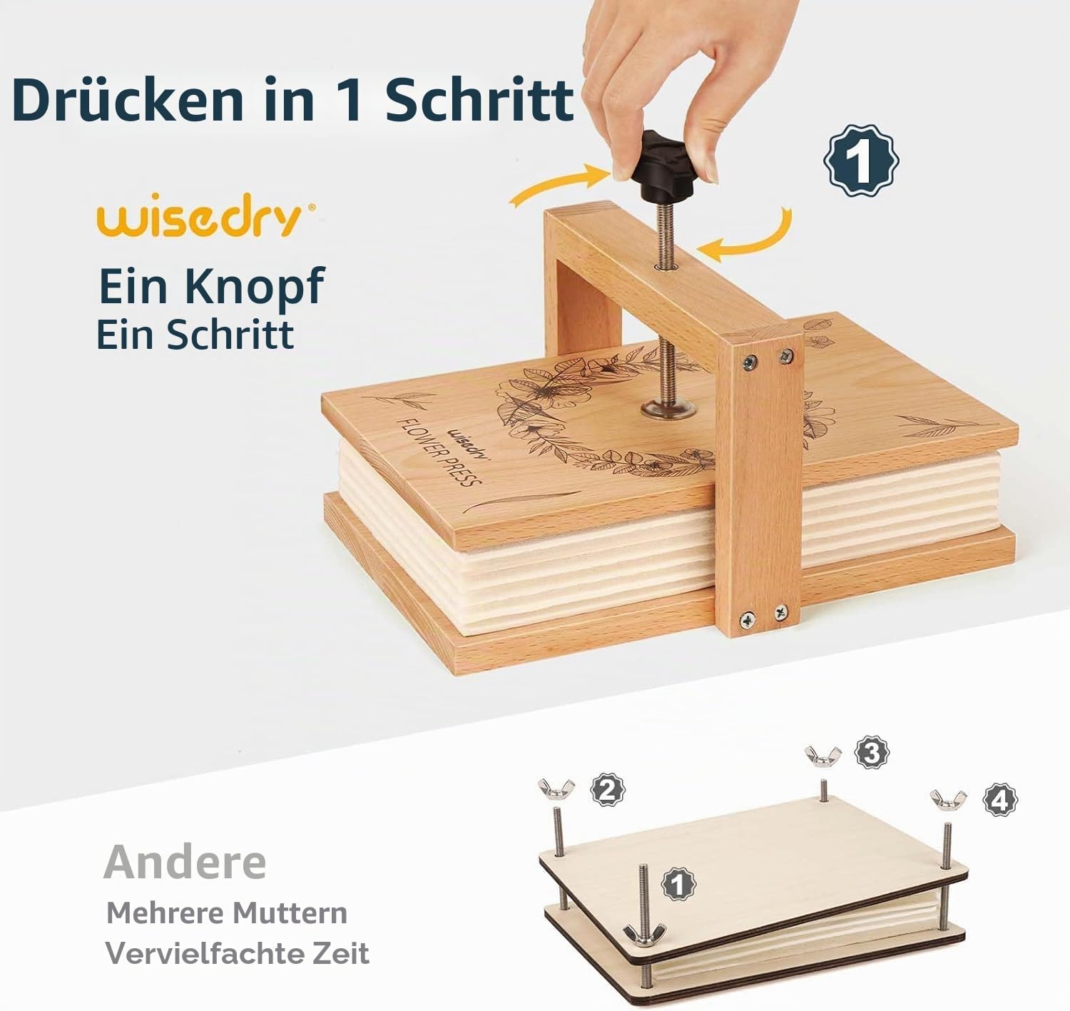 wisedry Blumenpresse-Kit, einfaches Pressen in einem Schritt, gleichmäßiger Druck, 6 Schichten, Blumenpresse-Kit von 27,4 x 17,3 cm für Kinder und Erwachsene, tolles Geschenk für Blumenliebhaber