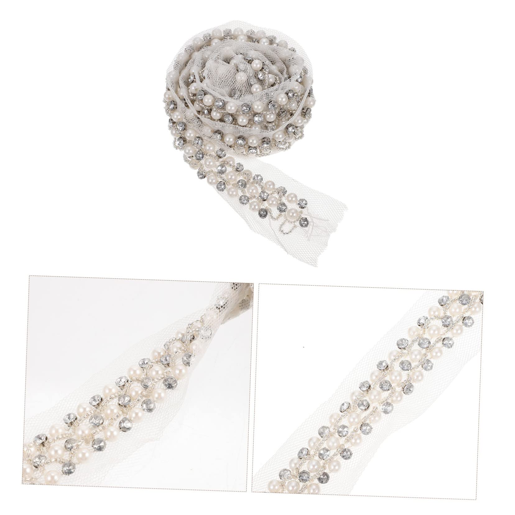 Operitacx 4piezas Cinta De Encaje De Perlas Brillantes Ribete Decorativo Para Ropa y Manualidades Para Bodas y Proyectos De Costura