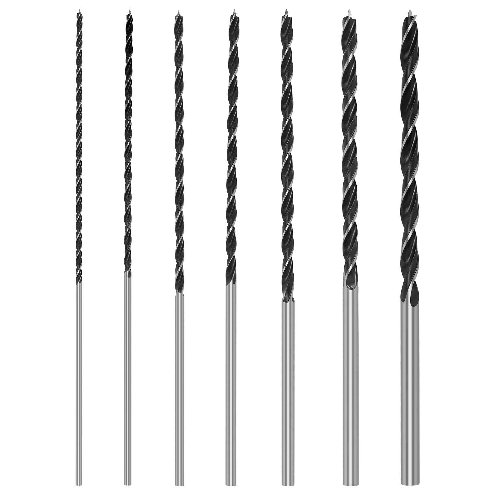 Juego de brocas para madera 4, 5, 6, 7, 8, 10, 12 mm x 300 mm de largo, brocas en espiral para madera dura, madera blanda y contrachapada