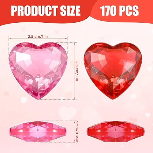 Miniatura 2 de BOXOB 170 piezas de corazón acrílico rojo y rosa para el día de San Valentín, cristales en forma de corazón de 1 x 1 pulgada, piedras preciosas de