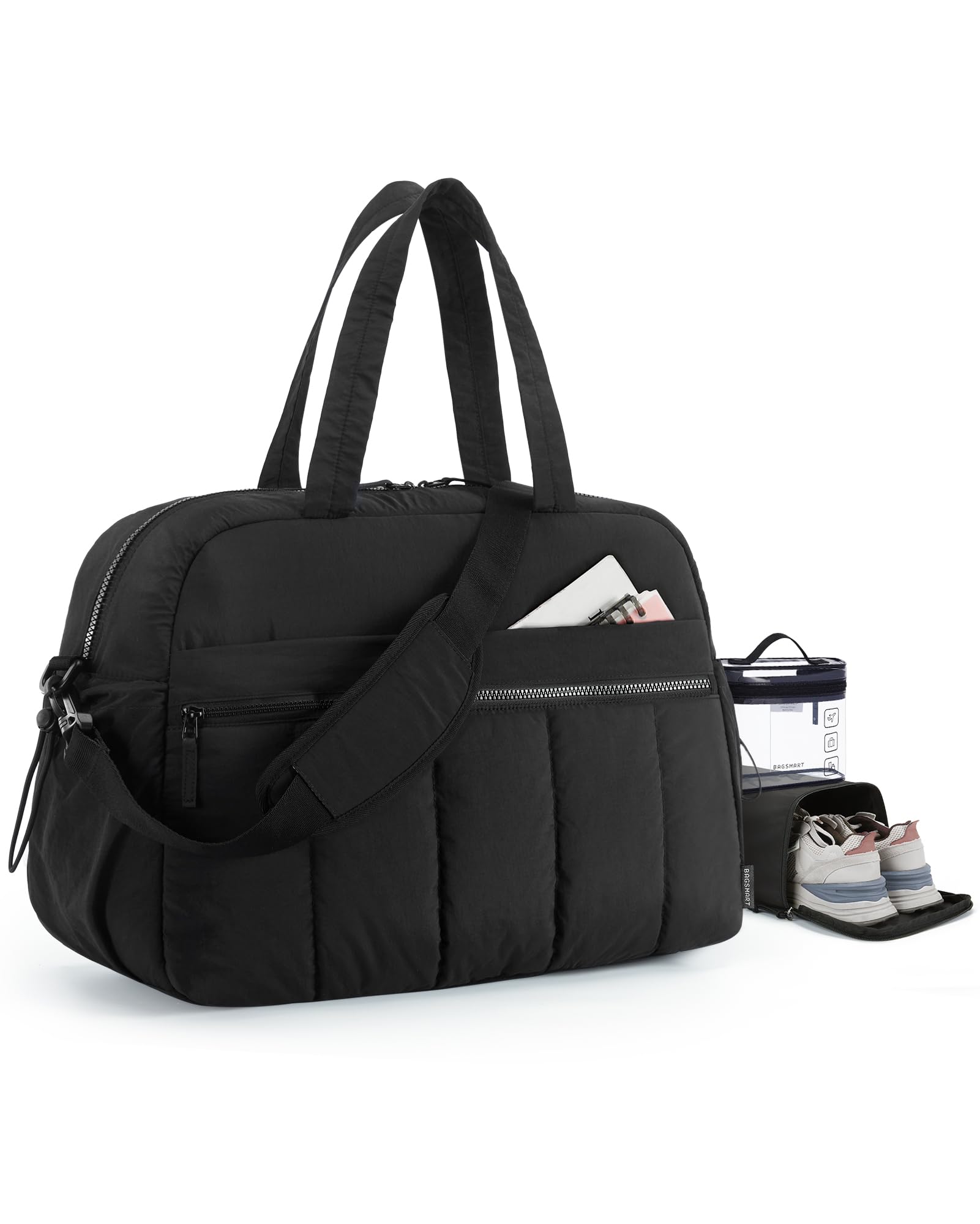 BAGSMART Reisetasche Damen, 38L Sporttasche mit Nassfach kulturbeutel und Schuhbeutel, leichte Weekender-Reisetasche zum Mitnehmen, Wasserabweisend, Schwarz