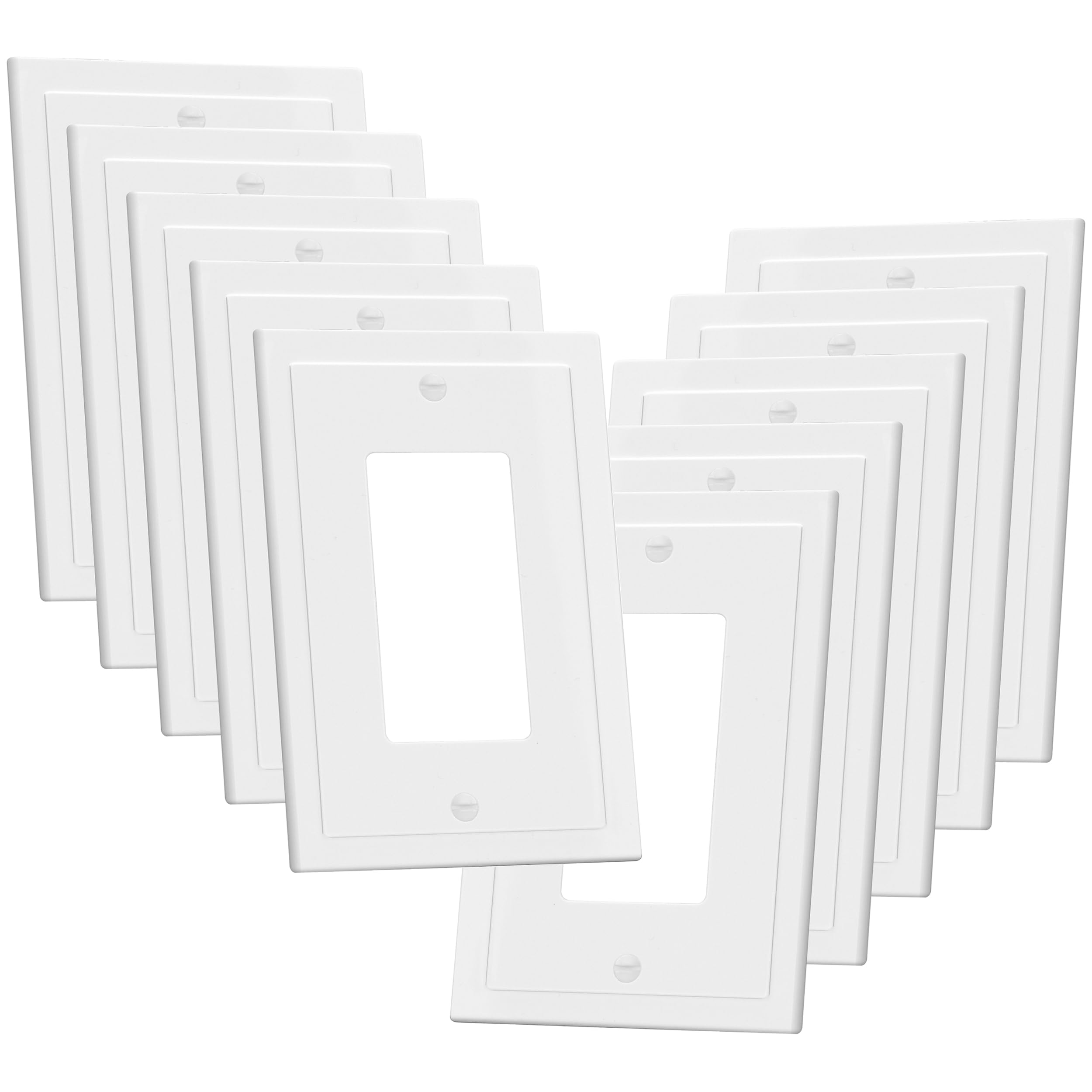 Bates Choice White Bates- Modern Edge Decorator Wall Plate, 10 Pack, 3.18" X 4.88", 1 Gang Outlet Covers Wall Plate