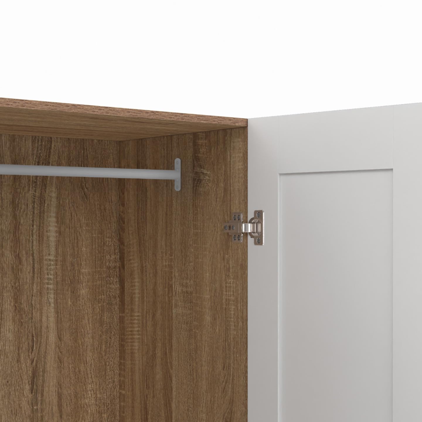 IDMarket - Armario de 2 puertas VITO blanco y madera con barra interior de 80 cm con estantes. Almacenamiento de máxima capacidad