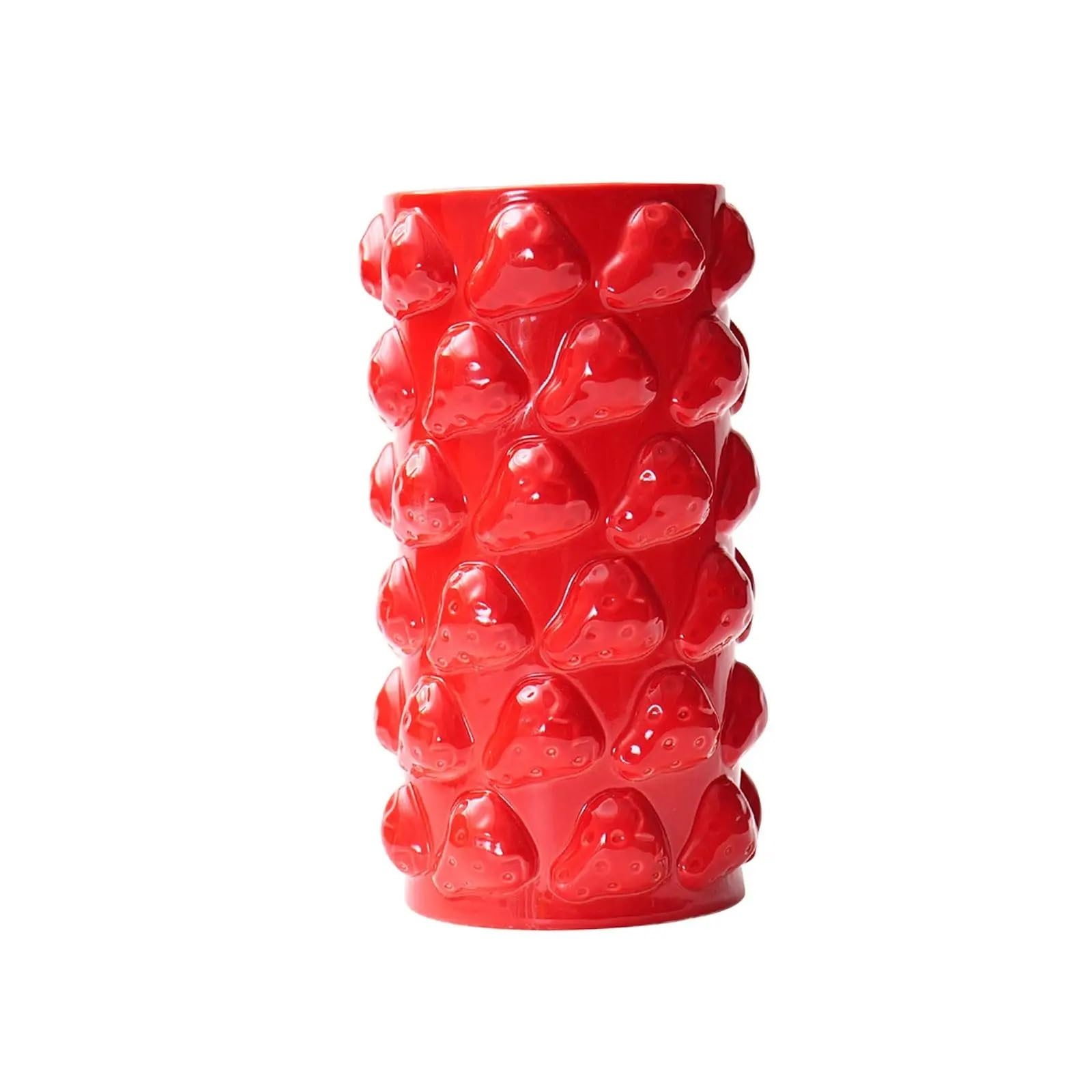Geometric Vase Creative Geometric Vase Porcelain Flower Pot Arrangement For Balcony Mantel Office Table Centerpiece(Strawberry red)
