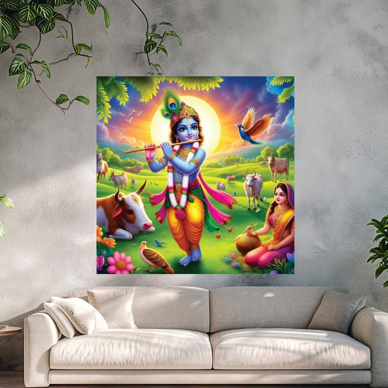 Image of British Terminal Cute little Bal Gopal Baby God Krishna| Kanha Ji | Laddu Lord Makhan Chor Painting Religious Poster for Pregnant Women for wall (matt thin vinyl,sticker,multicolor,unframed)| bj289