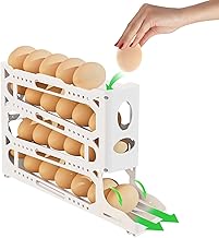 4 Layers Egg Holder for Fridge - Automatically Rolling Storage Container, Space-Saving Dispenser, Plastic