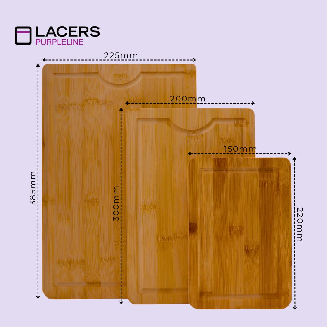 Lacers PurpleLine Tabla de cortar de madera de bambú, juego de 3 piezas, apto para lavavajillas, tabla de madera para cocina y desayuno, tabla de bambú, tabla para cubrir la estufa, tabla de cortar