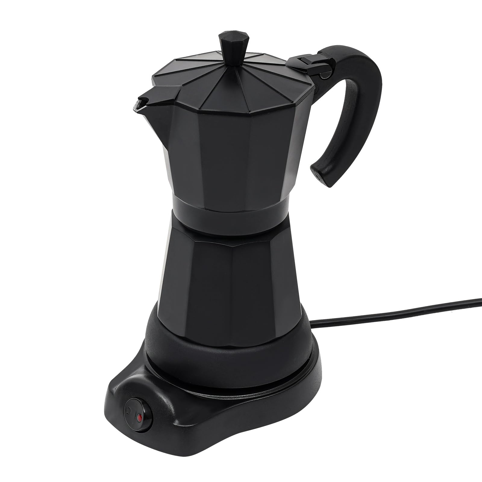 Cafetera eléctrica moka de 480 W, 300 ml, cafetera espresso para 6 tazas, moderna cafetera de aluminio negro para amantes del café
