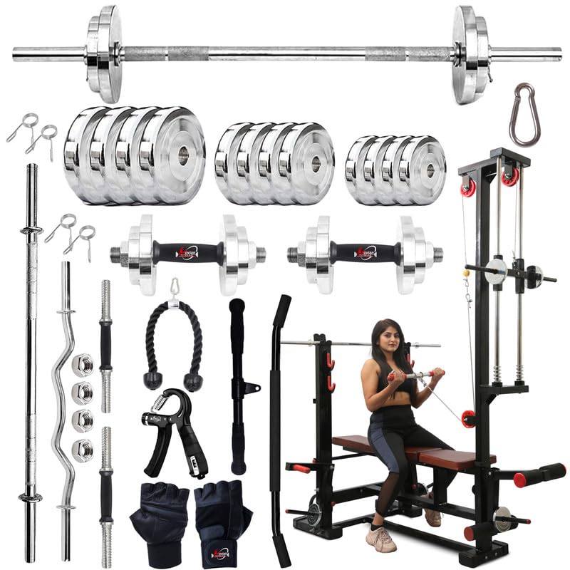 Titan-X 20-in-1 Multifunctional Gym Bench with 50KG Steel Weight Plates for Home Workout, J-Hook, LAT Pulldown, Leg Curl & Extension and Heavy-Duty Adjustable Gym Bench-image-10