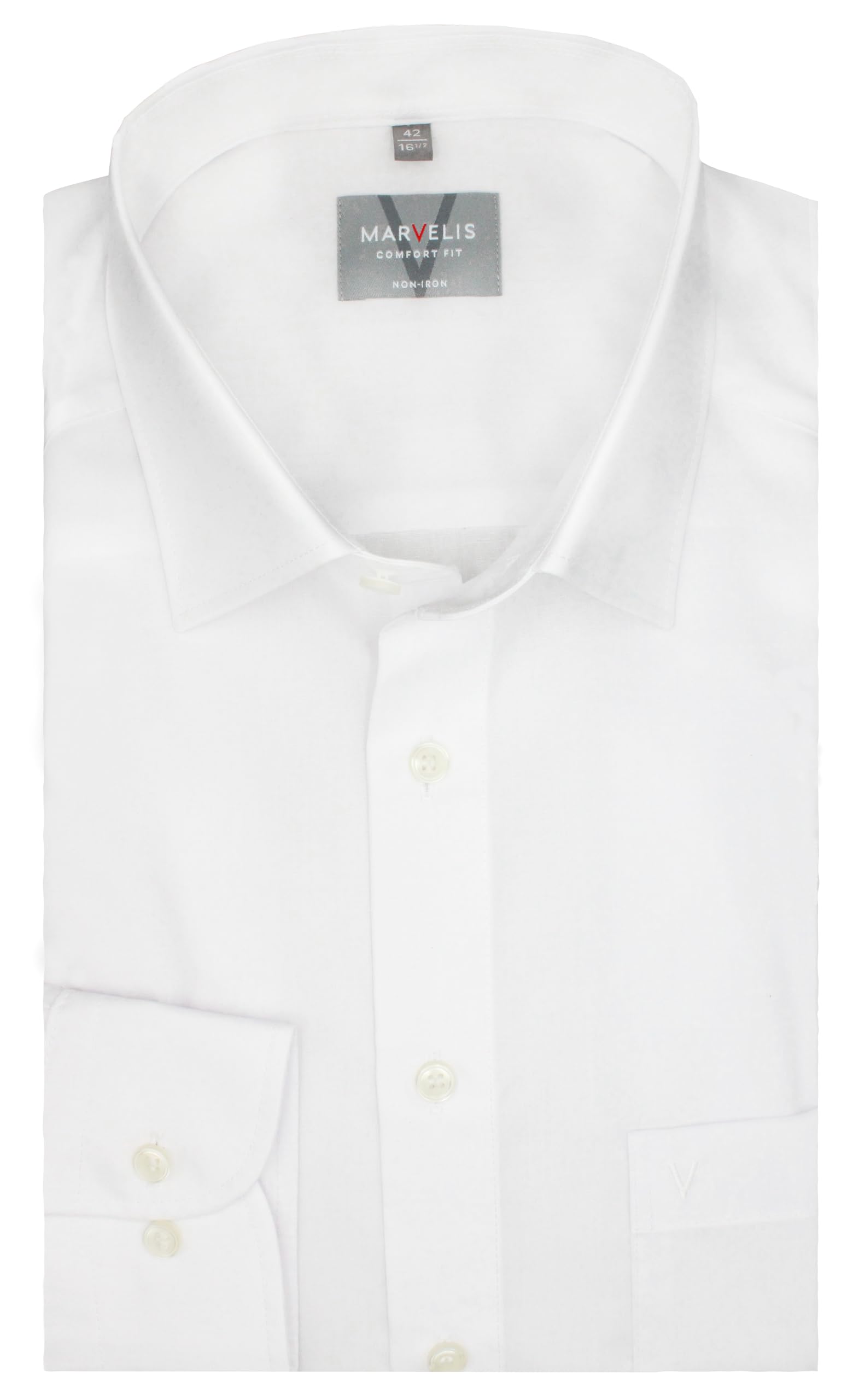 Marvelis Comfort Fit New Kent Long Sleeve Poplin Shirt - White - Size 43