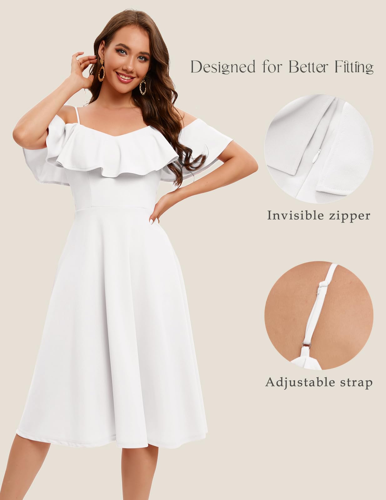 Bbonlinedress Robe de Soirée Cocktail Chic pour Baptême Cérémonie Bal Mariage Mi-Longue avec Bretelles