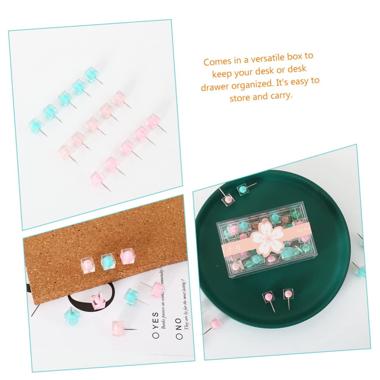 LALAFINA 200stücke Bunte Drucknägel Quadratische Kopf-pinnnadeln Für Korkwände Und Karten Dekorative Pinnwand-nadeln Candy-Farben Für Büro Und Zuhause