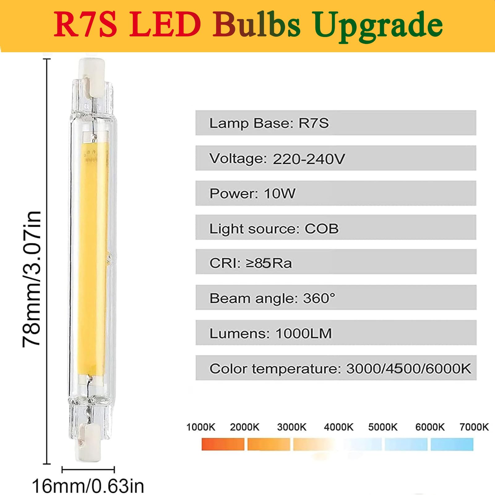 4 Lampadine R7S LED 78mm 10W Dimmerabili – Bianco Freddo 6000K, 1000LM, 360° Per Sostituzione Alogene