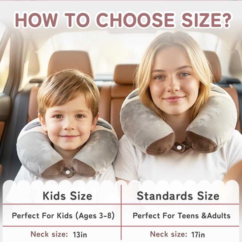 Image of Kids Travel Neck Pillow for Ages 3-8, Memory Foam, Removable Cover, Sloth