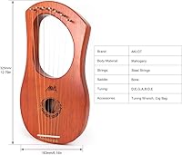 Vista 3 de Arpa de Lira de 7 Cuerdas, AKLOT 7 Cuerdas de Metal Arpa Lye Sillín de Hueso Caoba con Llave de Afinación y Funda Negra