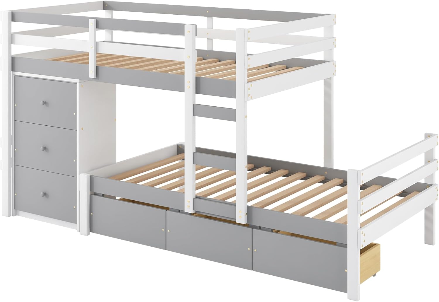 Harper & Bright Designs Twin Over Twin Bunk Bed Kids Bunk Bed Frame Solid Wood Bunk Beds with 6 Drawers, Ladder and Safety Rail for Kids, Boys and Girls, Teens, No Box Spring Needed (Grey)