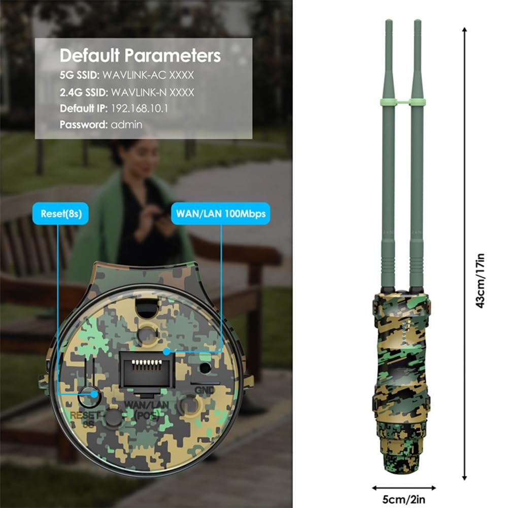 Répéteur WiFi Extérieur Longue Portée AC600 avec Routeur Haute Puissance, Antennes à Gain Élevé, IP67 Résistante Aux Intempéries, Prise Européenne POE