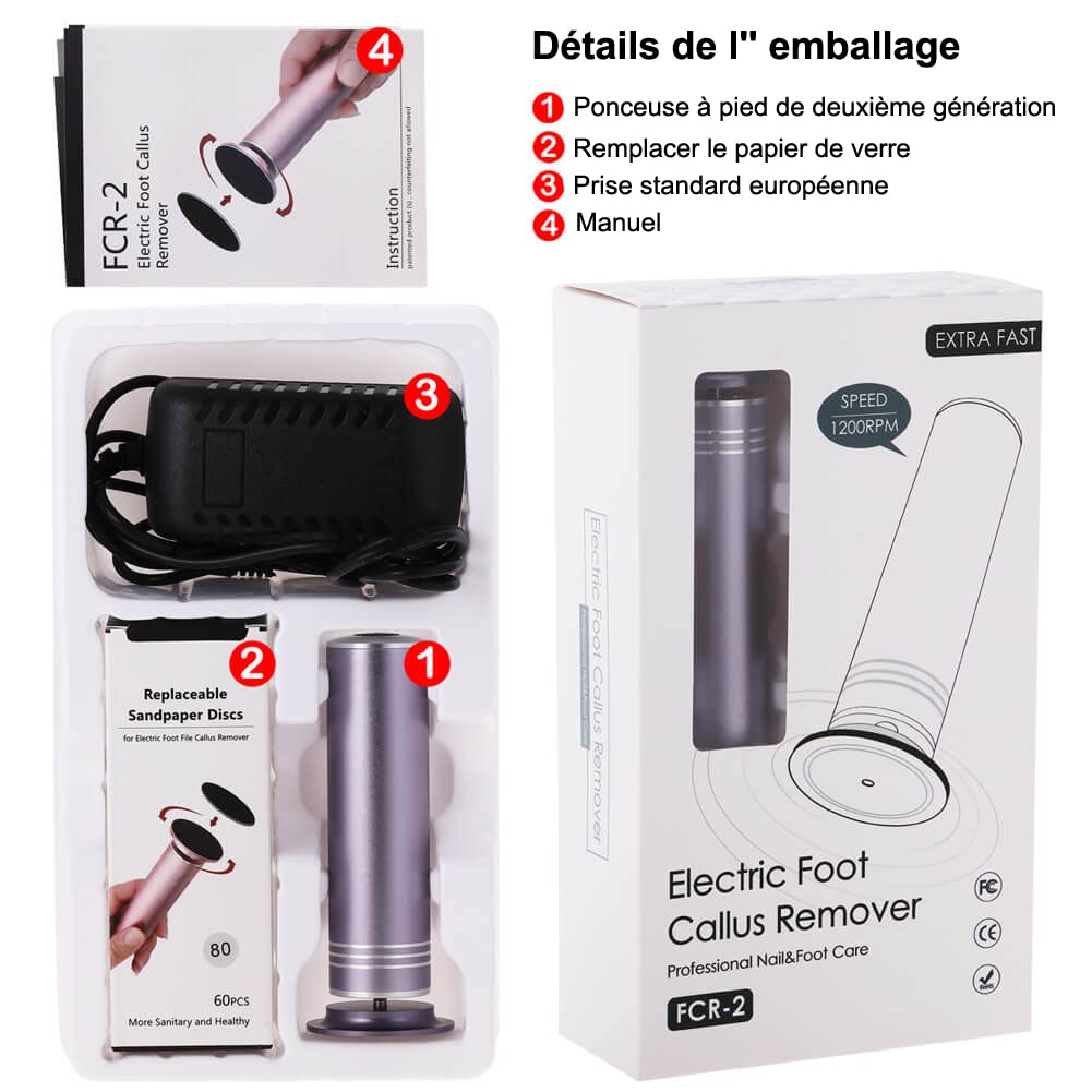 Rallador de pies pedicura eléctrica anticallosidad lima pies eléctricos para cuerno (velocidad ajustable) con 60 almohadillas de repuesto para mujeres y hombres pedicuros (FCR-2 gris)