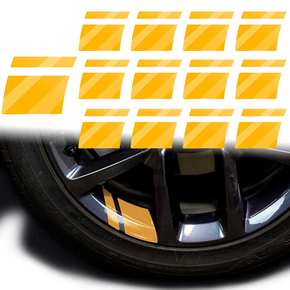 KATISHYRO 12 Pack Wheel Rim Decal Stripes Car Decals Reflective Car Stickers Automotive Decals Waterproof Hub Stripe Stickers for 18-21 Inch Wheels Tire Rim Safety Decor Universal Accessories (Yellow)