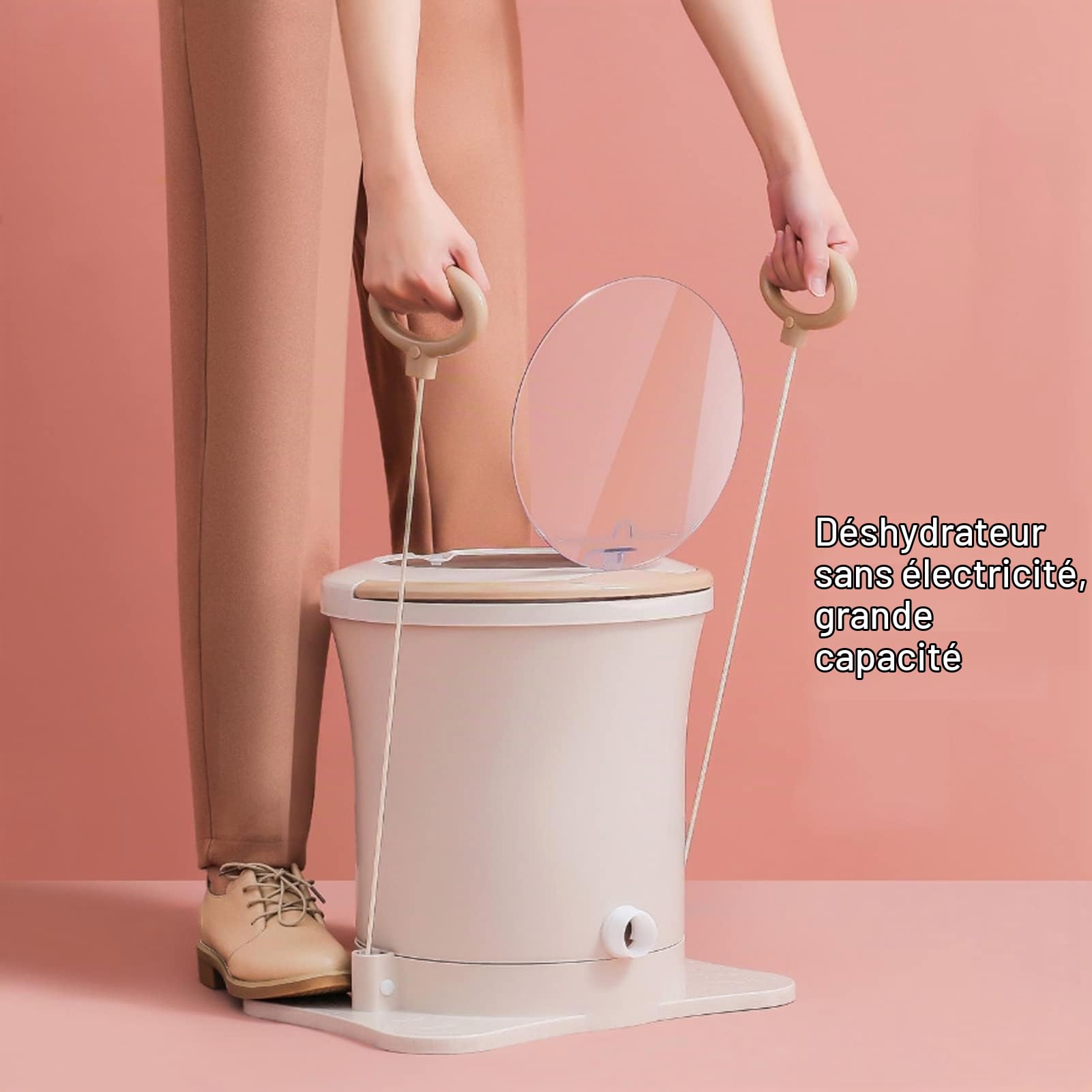 Focket Sèche Linge Compact, Sèche Linge Manuel Non électrique 2500 TR/Min avec Panier Amovible, Sèche Linge Portable pour Camping, Appartements, Camping Car, école, Dortoir, Mini Sèche (Abricot)